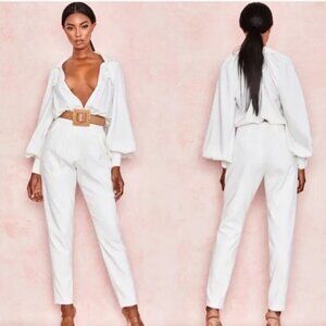 House of CB Delilah Long Sleeve Plunge Jumpsuit in‎ White sz XS